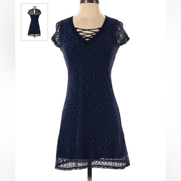 Hollister Lace Up Neck Crochet Knit Dress - Picture 1 of 5